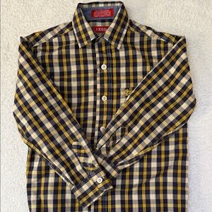 Izod Kids Navy and Yellow Plaid Button Down Shirt Preppy Dress